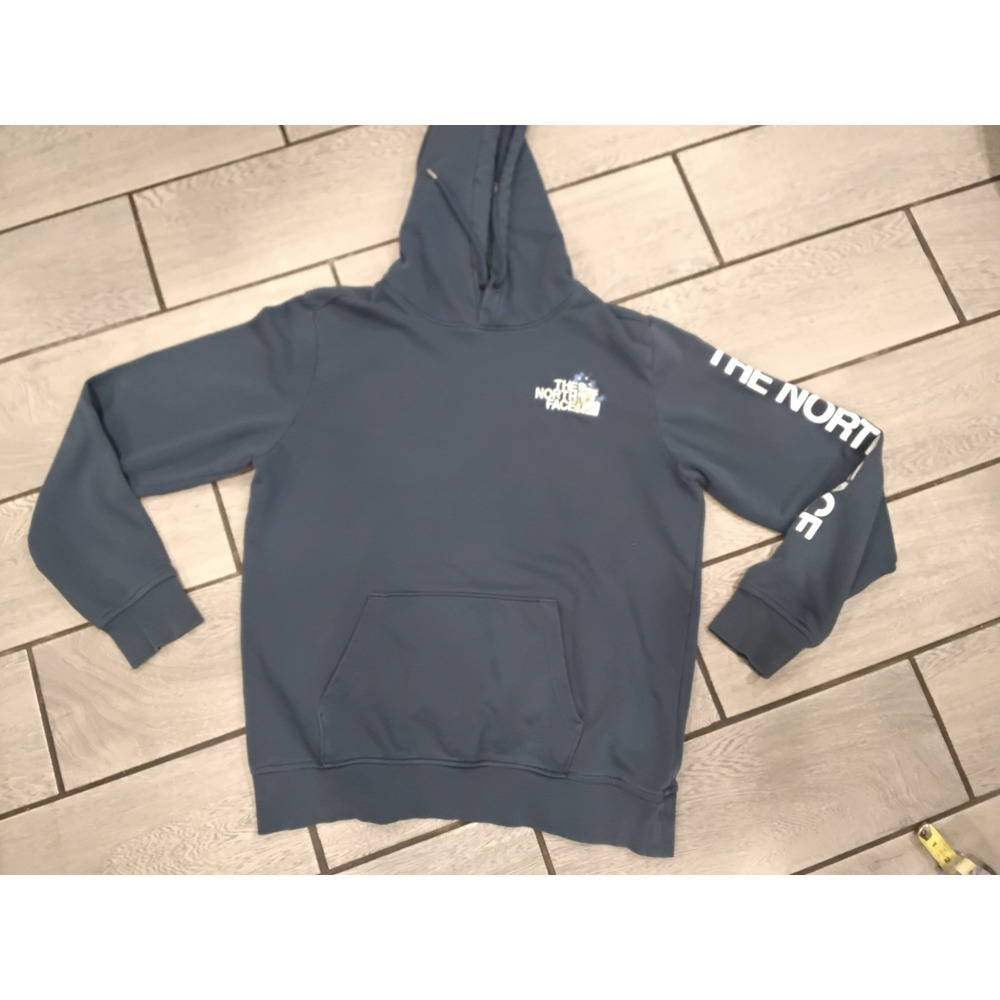 The North Face Mens Bottle Source Hoodie Blue Gray Floral Logo Sleeve Graphic L